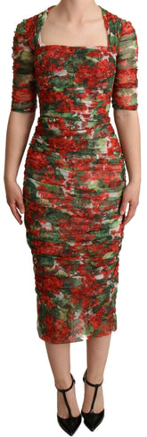 Dolce & Gabbana Red Floral Print Tulle Sheath Midi Dress -   -  Dolce & Gabbana.
